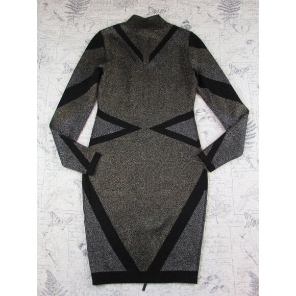Karen Millen Metallic Bandage Knit Bodycon Dress Front Zip Gold Black UK S 4-6 - Picture 14 of 16